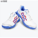 White and blue cricket shoes with red hints on it from DSC