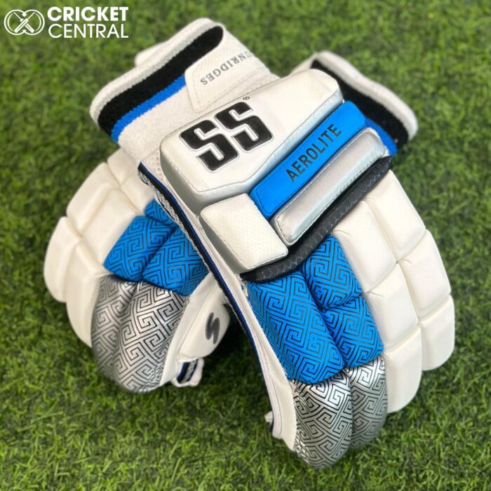 White and Blue Aerolite Batting Gloves from SS