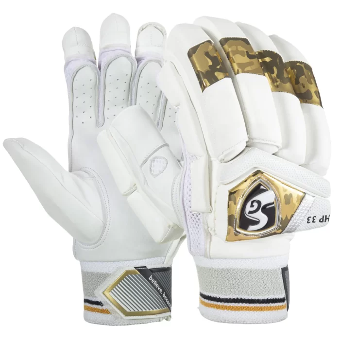 SG HP 33 Batting Gloves in White and gold