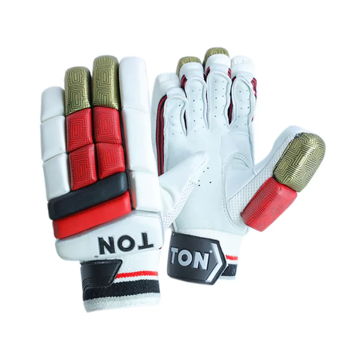 SS Ton Pro 3.0 Batting Gloves in white Red and gold