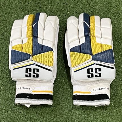 SS Superlite Batting Gloves in White yellow and blue