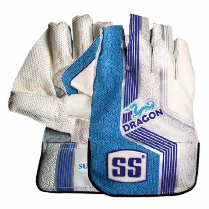 White and Blue SS Dragon Wicket Keeping Gloves