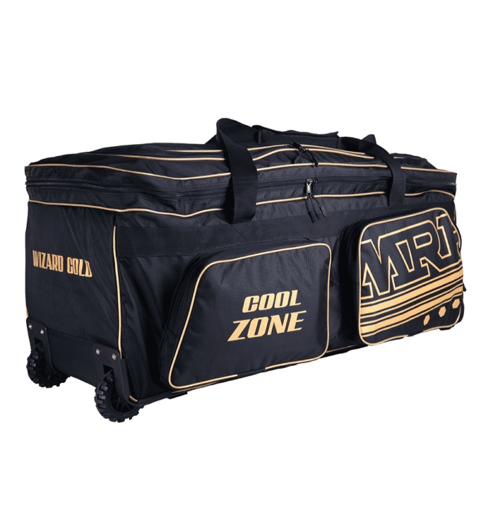 Black and Gold MRF Wizard Kit Bag with wheels