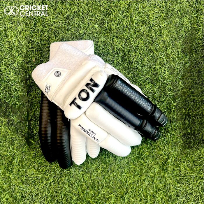 White with black design SS Ton Professional Batting Cricket Gloves