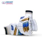 SF platinum batting gloves in white with gold and blue