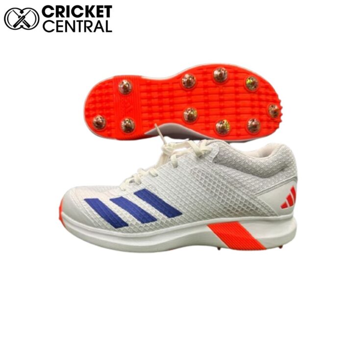 Orange and white adidas Adipower Cricket spikes shoes