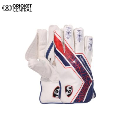 SG Club Wicket-keeping gloves in white blue and red