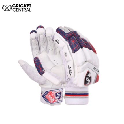 SG KLR Lite Batting gloves in white red and blue